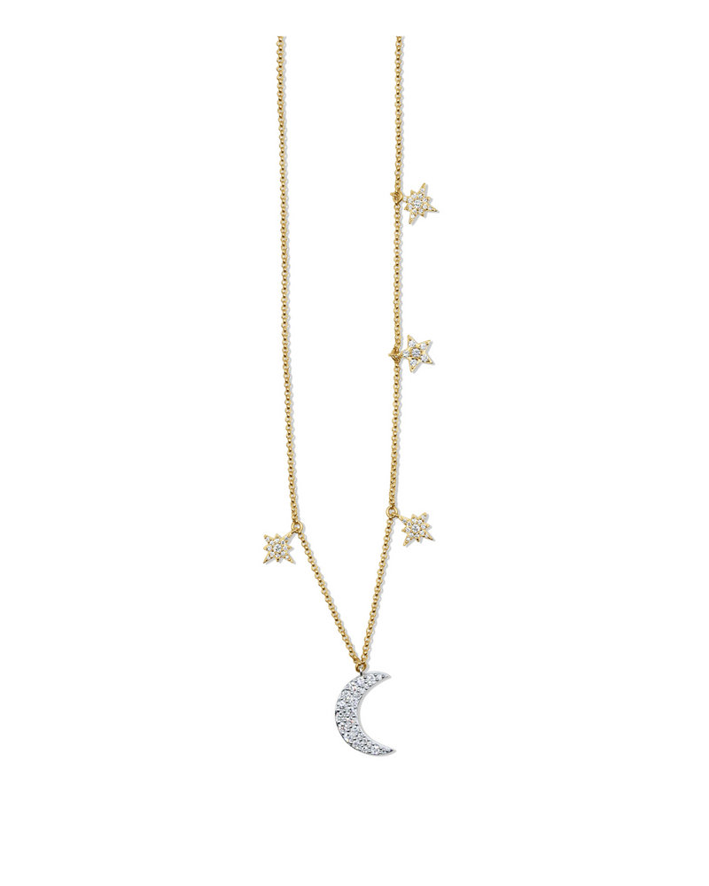 14K Dia Moon and Stars Necklace