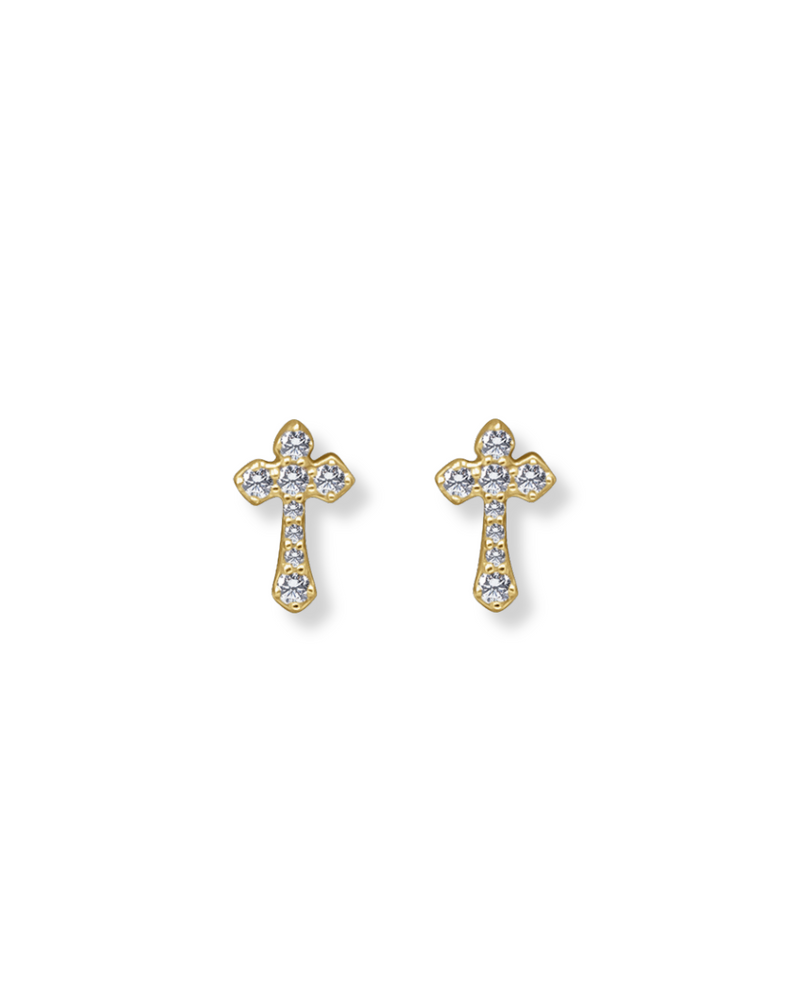 14K Dia Ornate Cross Studs