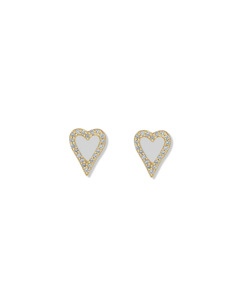 14K MOP and Dia Heart Studs