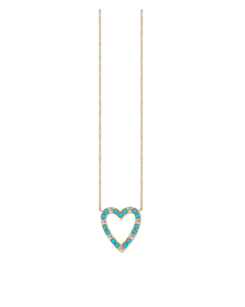 14K Turq Dia Open Heart Necklace