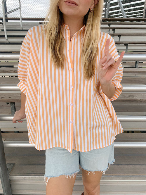 Kaley Striped Oversized Button Down Orange White