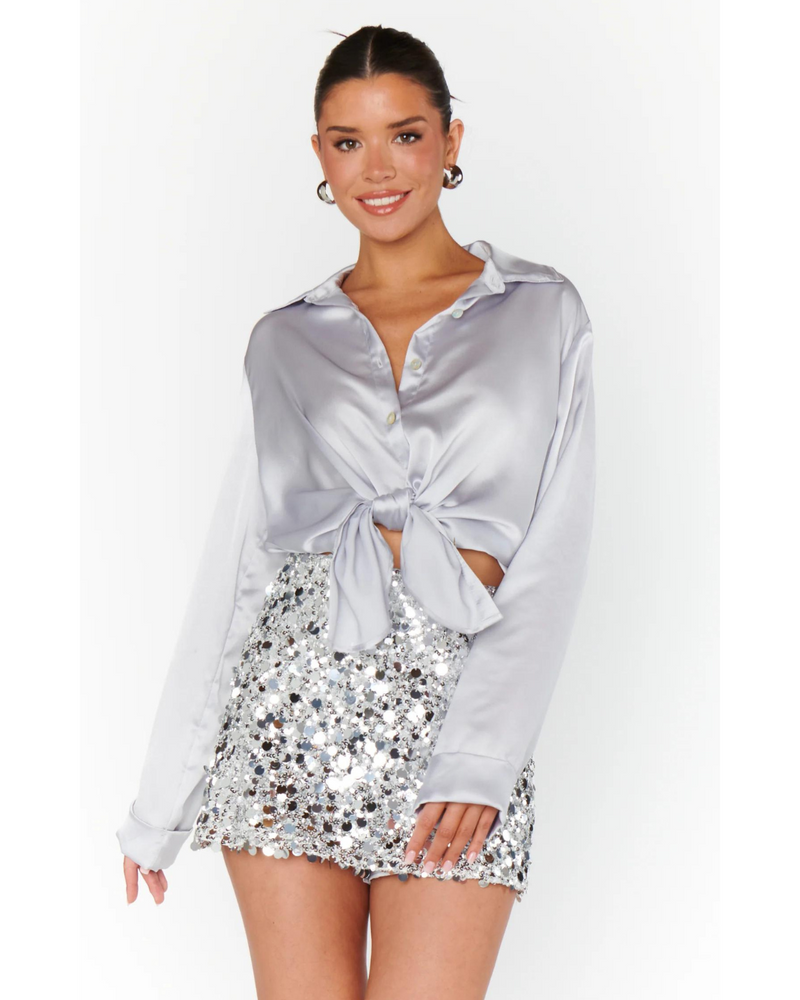 All Night Skort Silver Metallic Sequin