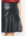 Arabella Pleated Faux Leather Mini Skirt Black