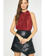 Arabella Pleated Faux Leather Mini Skirt Black