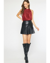 Arabella Pleated Faux Leather Mini Skirt Black