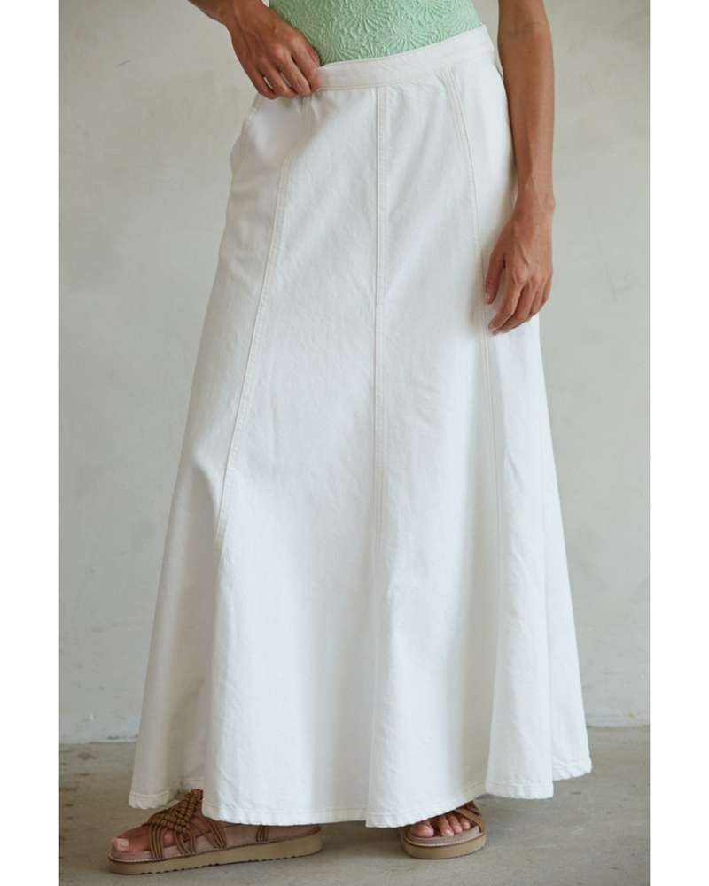 Back Home Denim Maxi Skirt Cream