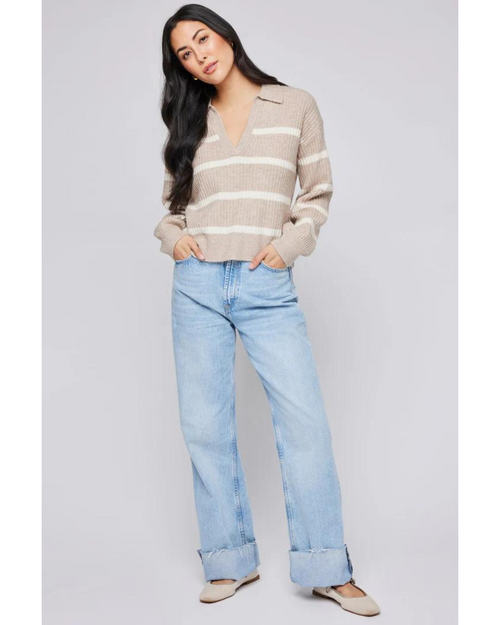 Beckett Collared Sweater Oatmeal Stripe