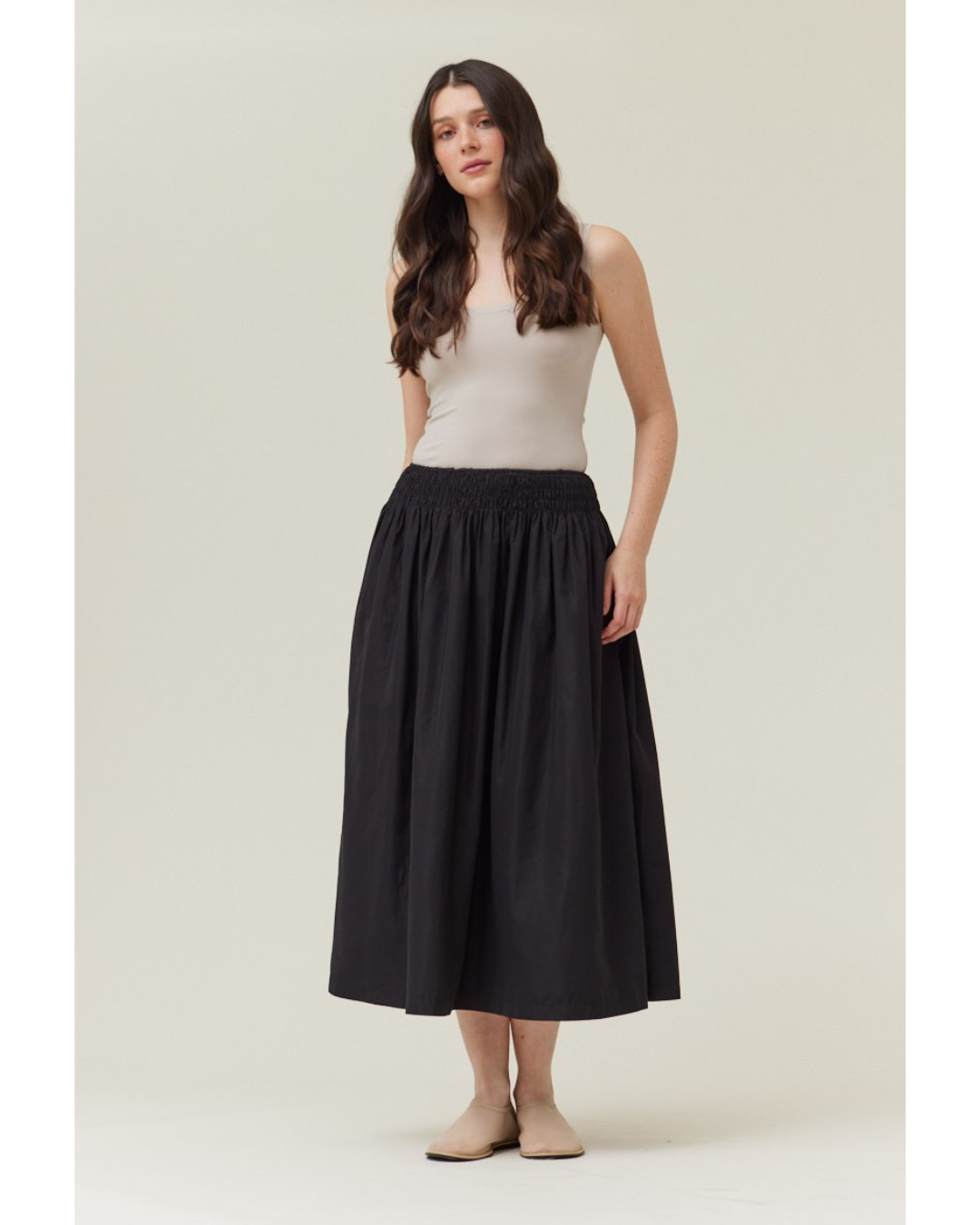 Bella Smocked Midi Skirt Black