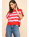 Bernadette Striped Sweater Top Red Pink