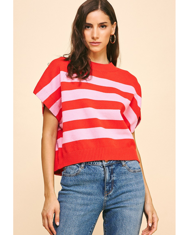 Bernadette Striped Sweater Top Red Pink