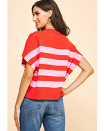 Bernadette Striped Sweater Top Red Pink