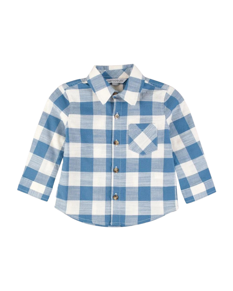 Boys Long Sleeve Button Down Shirt Countryside Blue Plaid