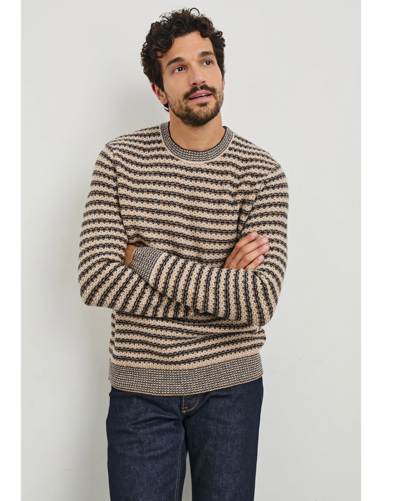 Carrick Sweater Navy Oat Stripe