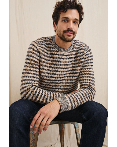 Carrick Sweater Navy Oat Stripe