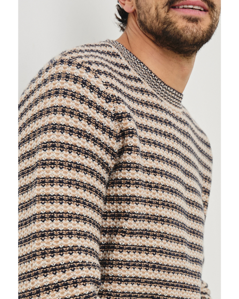 Carrick Sweater Navy Oat Stripe