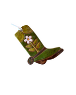 Ceramic Western Boot Ornament Green Daisy