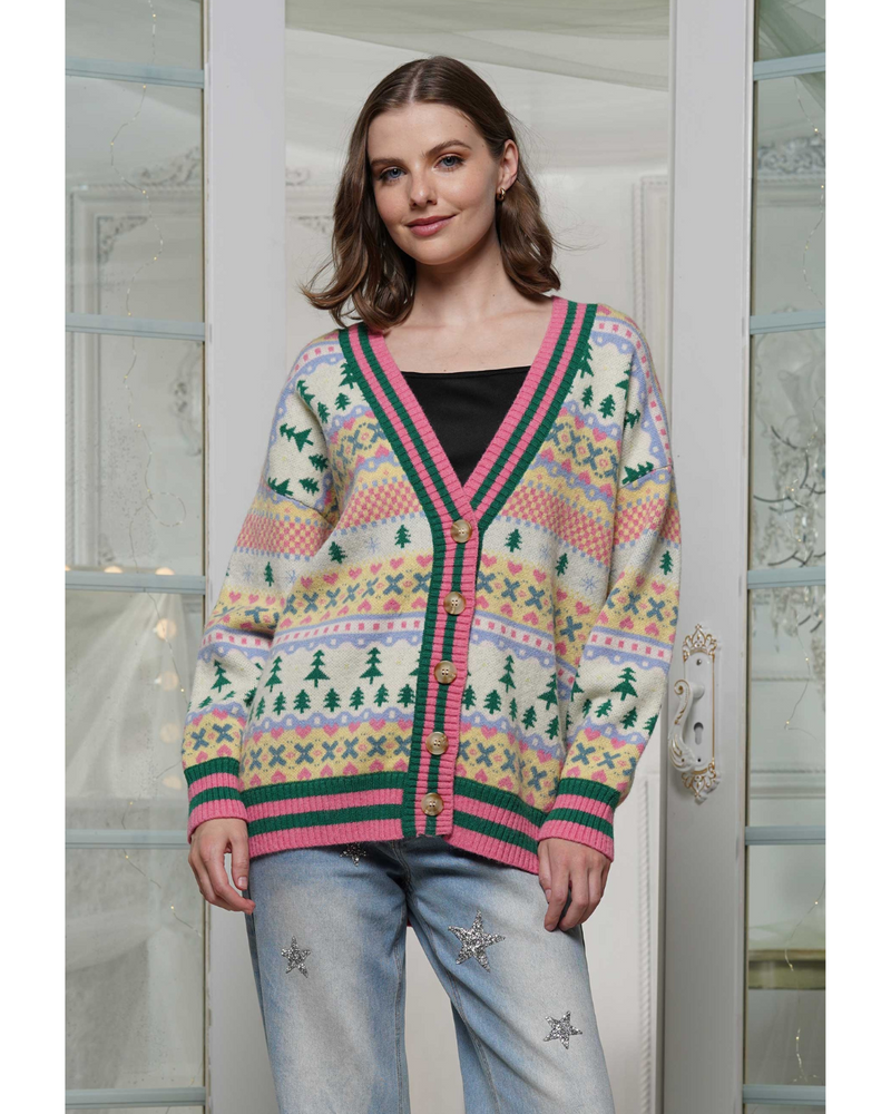 Christmas Print Cardigan Multi