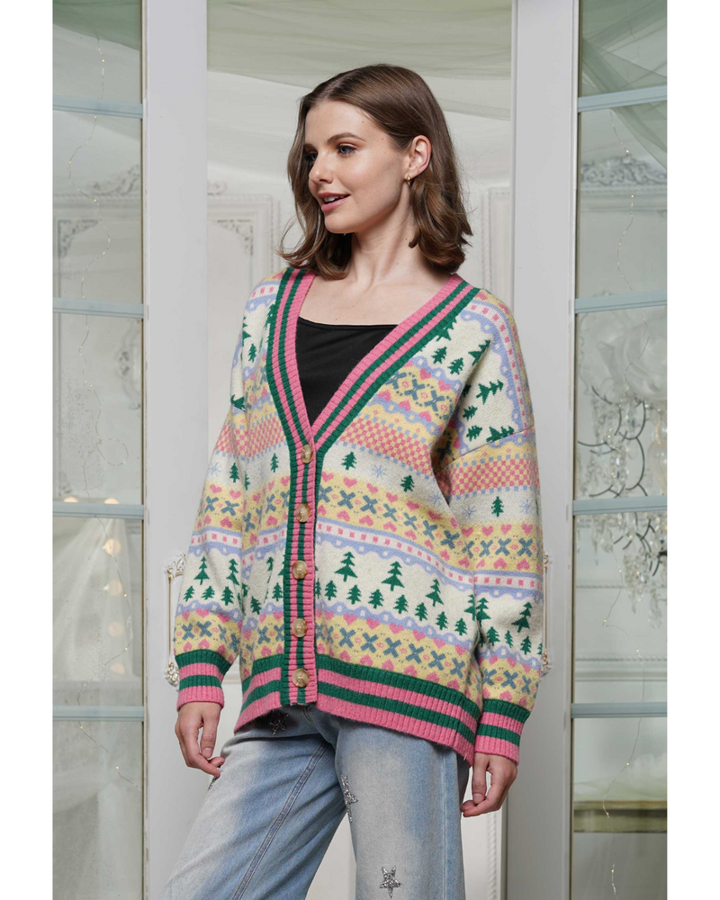 Christmas Print Cardigan Multi