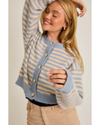 Corine Cropped Sweater Cardigan Blue Cream Stripe