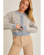 Corine Cropped Sweater Cardigan Blue Cream Stripe