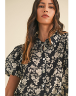 Crissi Floral Bubble Sleeve Shirt Black