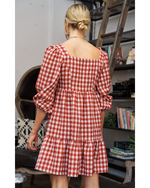 Daisy Tweed Check Puff Sleeve Mini Dress Red