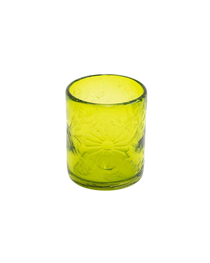 Engraved Old Fashioned Glass Green