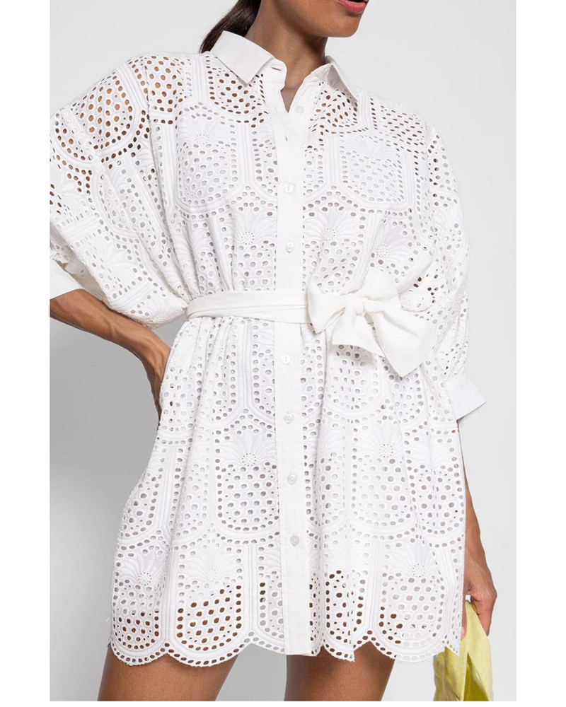 Florine Pineapple Eyelet Dress White