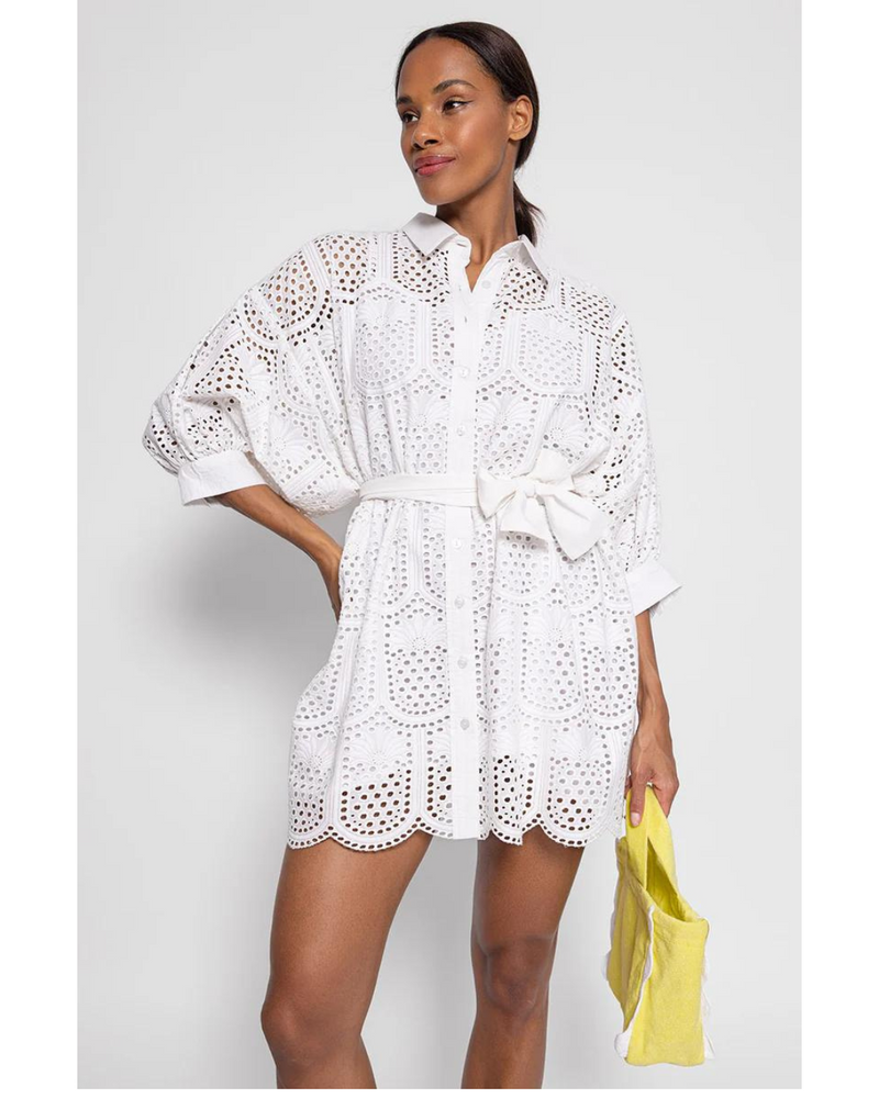 Florine Pineapple Eyelet Dress White