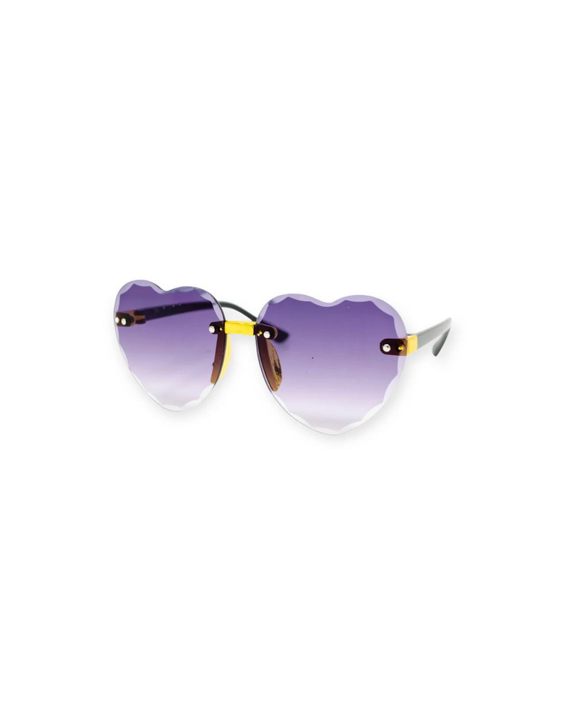 Lilac frameless heart-shaped sunglasses for toddlers, featuring gradient lenses and delicate metal details, perfect for stylish and UV-protected outings.