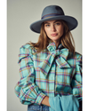 French Bow Shirt Aqua Plaid