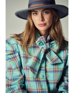 French Bow Shirt Aqua Plaid