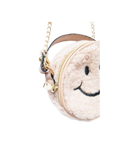 Fuzzy Smiley Face Bag Beige