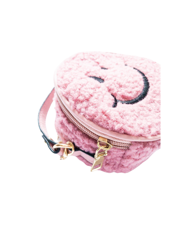 Fuzzy Smiley Face Bag Pink