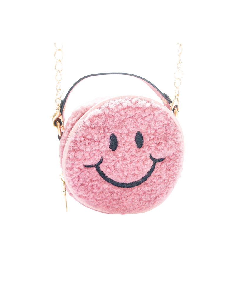 Fuzzy Smiley Face Bag Pink