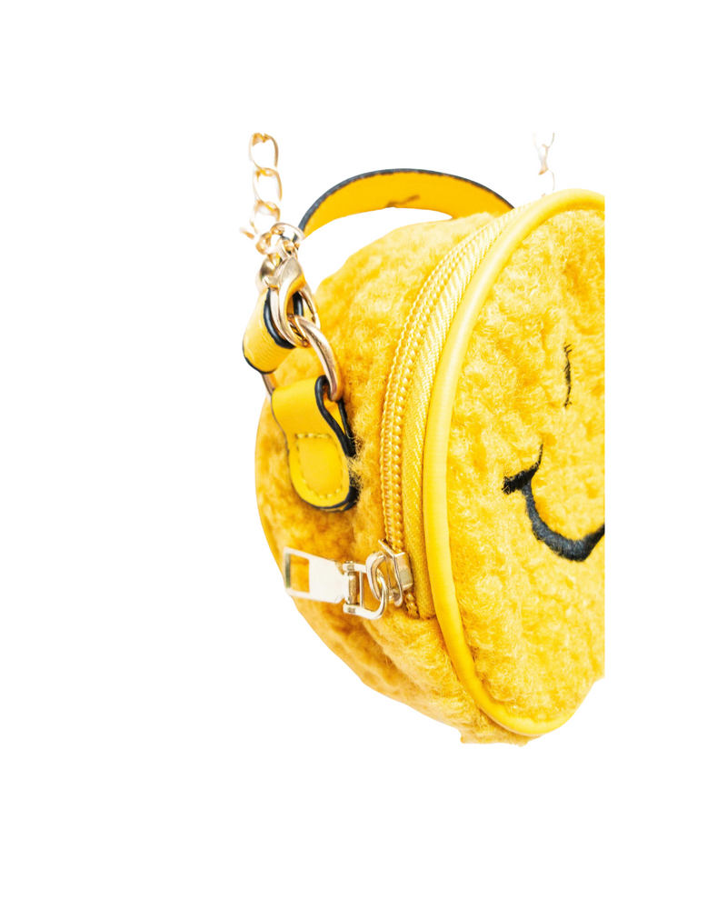 Fuzzy Smiley Face Bag Yellow