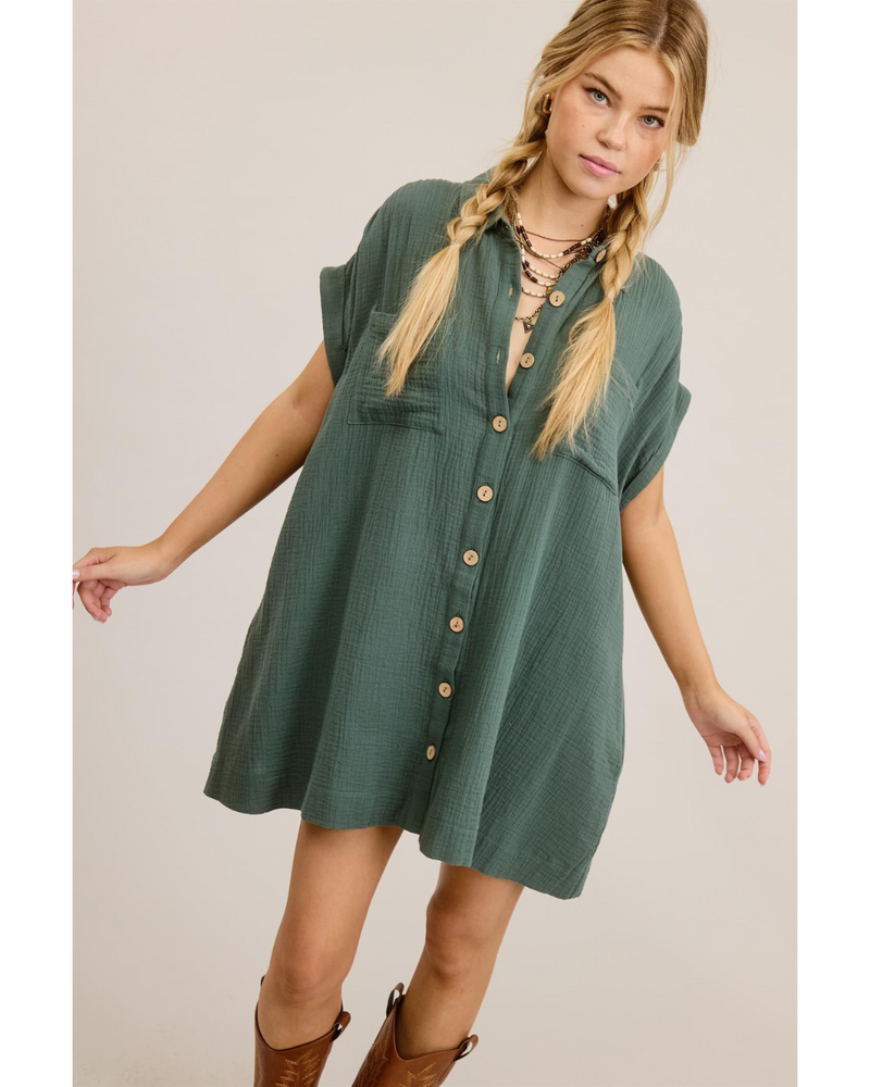 Gabi Gauze Button Down Mini Seafoam