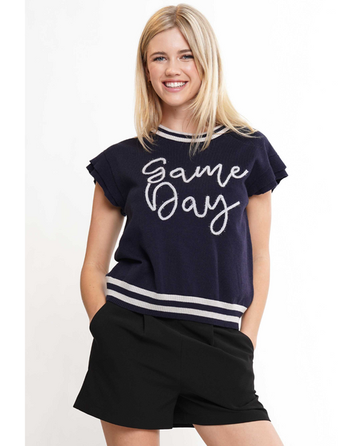 Game Day Knit Top Navy Silver