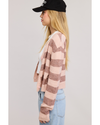 Gene Soft Knit Stripe Cardi Berry