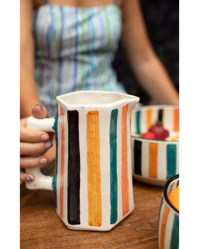 Hand Painted Ceramic Stripe Pitcher