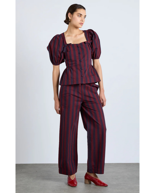 Harriet Blouse Burgundy Navy Stripe