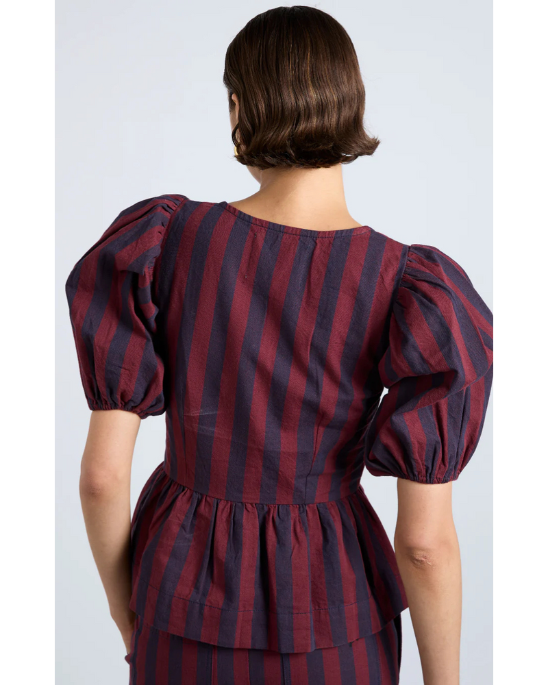 Harriet Blouse Burgundy Navy Stripe