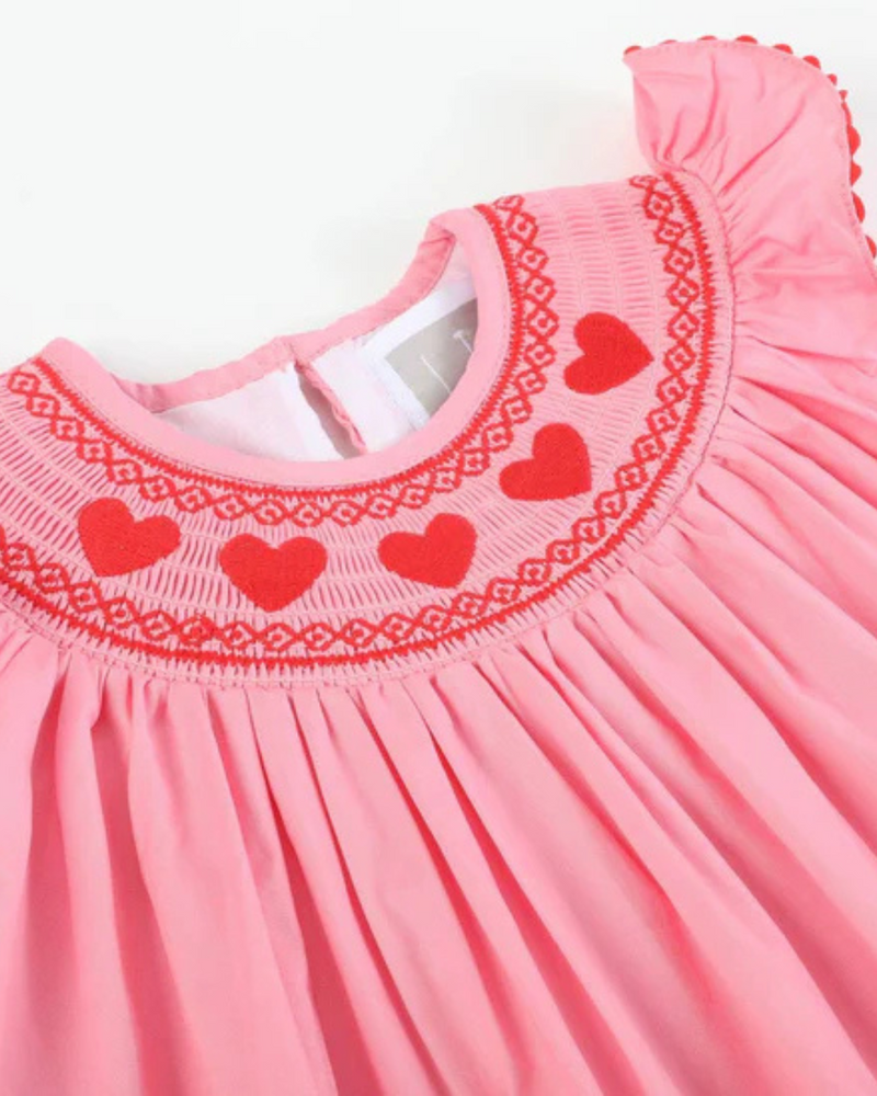 Heart Smocked Bishop Dress Pink