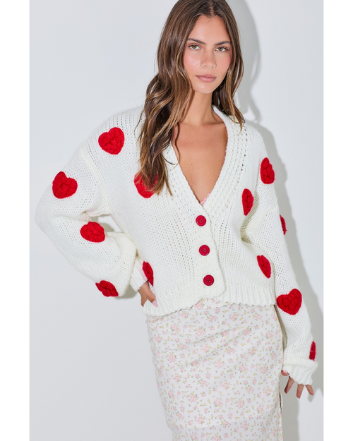 Hearts All Over Cardigan Ivory