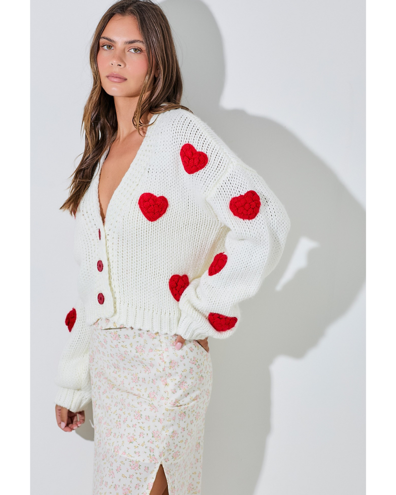 Hearts All Over Cardigan Ivory