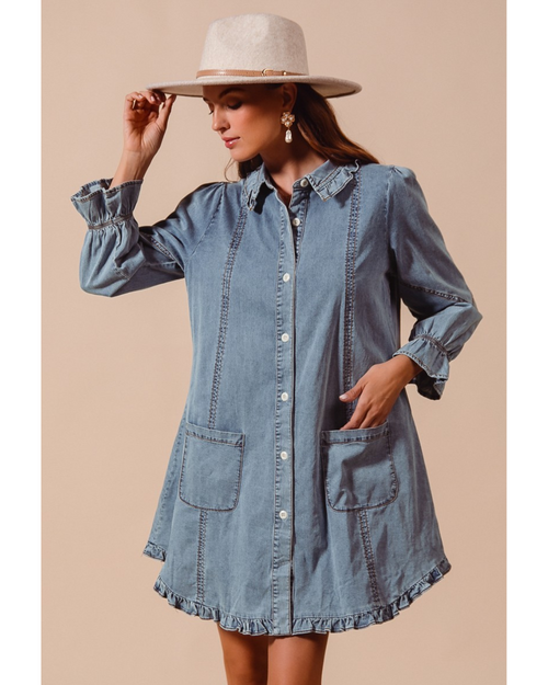 Jayne Ruffle Denim Shirt Dress