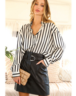 Jett Stripe Satin Button Down Black