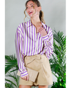 Jett Stripe Satin Button Down Lavender