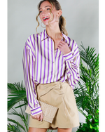 Jett Stripe Satin Button Down Lavender