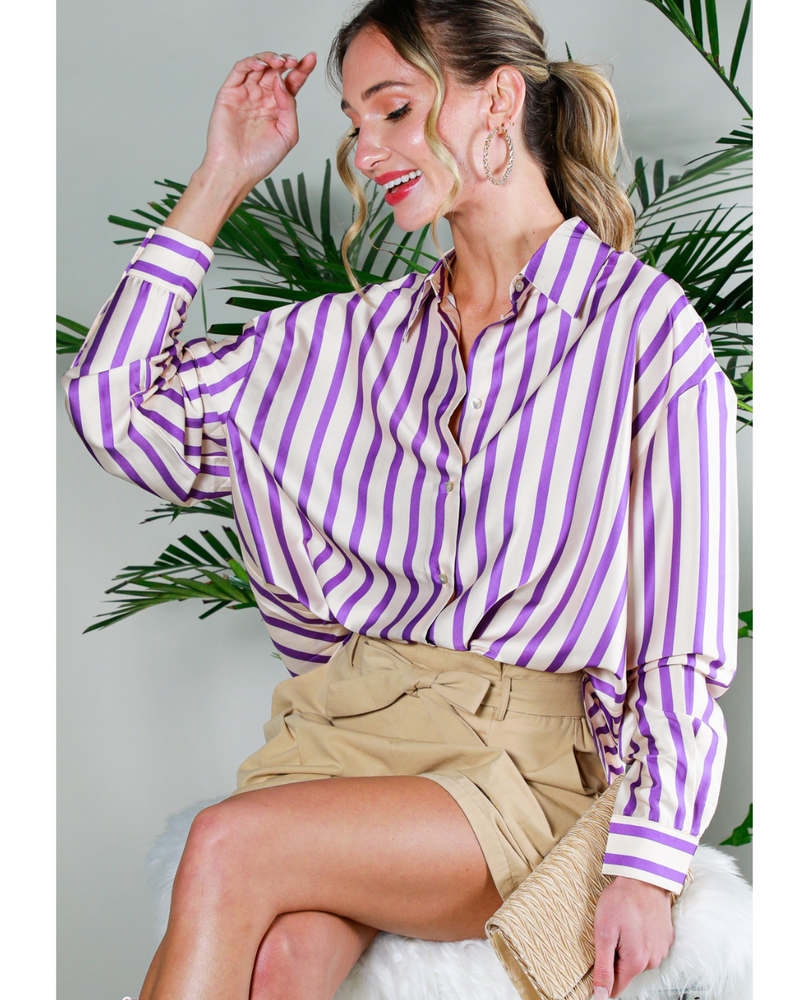 Jett Stripe Satin Button Down Lavender